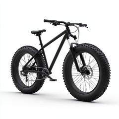 Fototapeta premium A mountain bike with large tires and front suspension, shown on a white background to emphasize the bike rugged design, Photorealistic