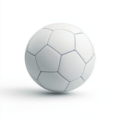 Fototapeta premium A soccer ball with a shiny surface, visible stitching, and a clear pattern, resting on a white background to highlight its sleek design, Photorealistic