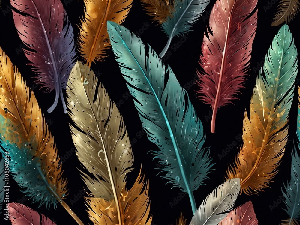 Poster feather pattern seamless design.