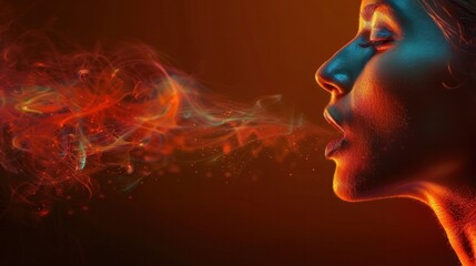 Captivating digital of a woman s profile with dramatic smoke and fiery ethereal lighting creating a surreal atmospheric and conceptual portrait