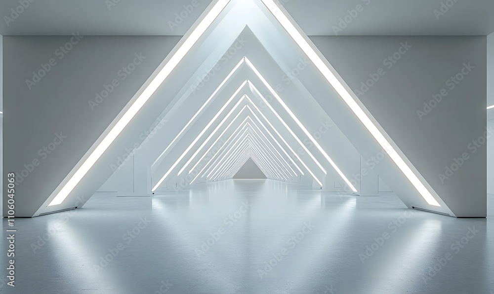 Poster an empty corridor with a stark white background and a triangle-shaped tunnel
