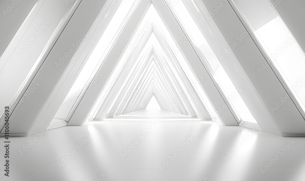 Poster an empty corridor with a stark white background and a triangle-shaped tunnel