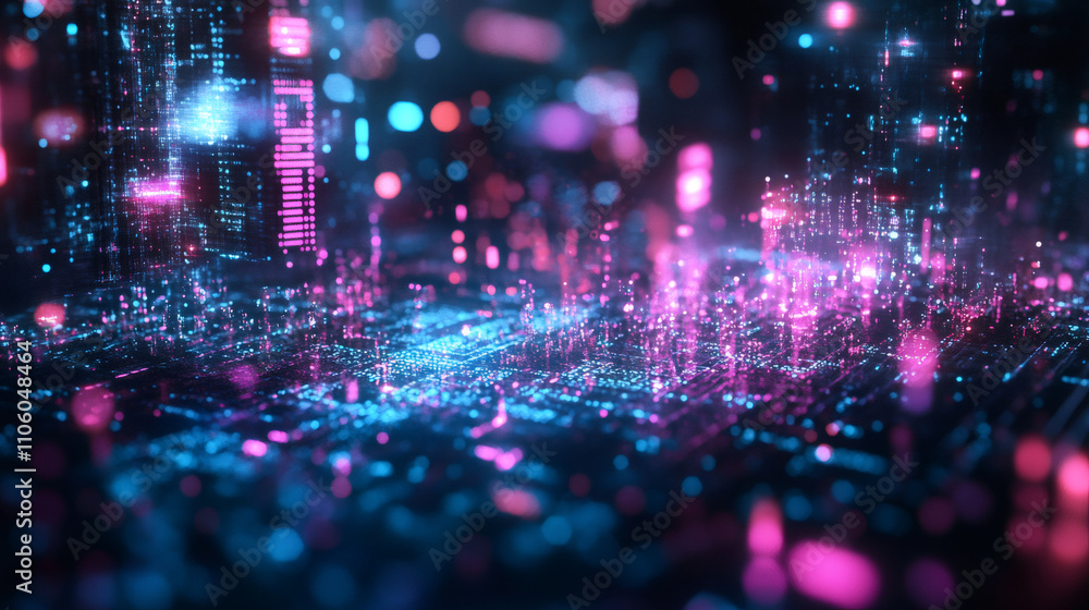 Aufkleber Futuristic cityscape with data streams flowing, creating a stunning visualization of cyberspace
