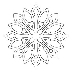 Floral mandala adult coloring book page pattern design, vector file