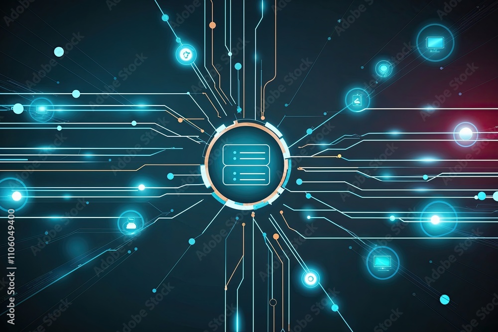 Poster abstract technology background featuring lines and dots for digital data connectivity