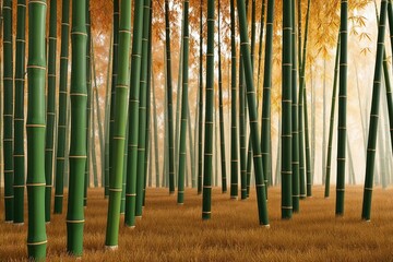 Obraz premium Realistic 3D Rendering of Tranquil Autumn Bamboo Stalks