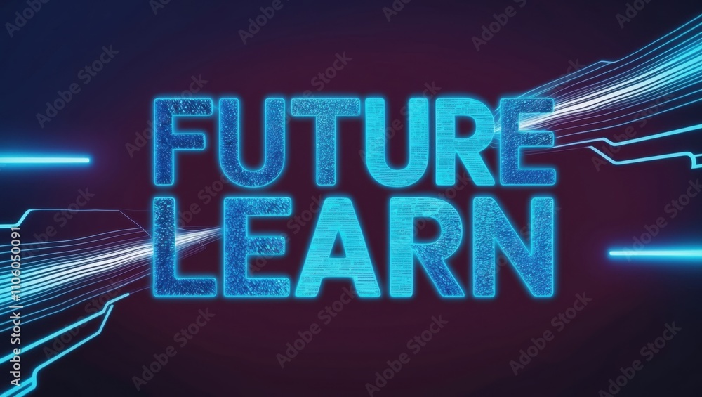 Poster futuristic typography displaying future learning concepts with fiber optics