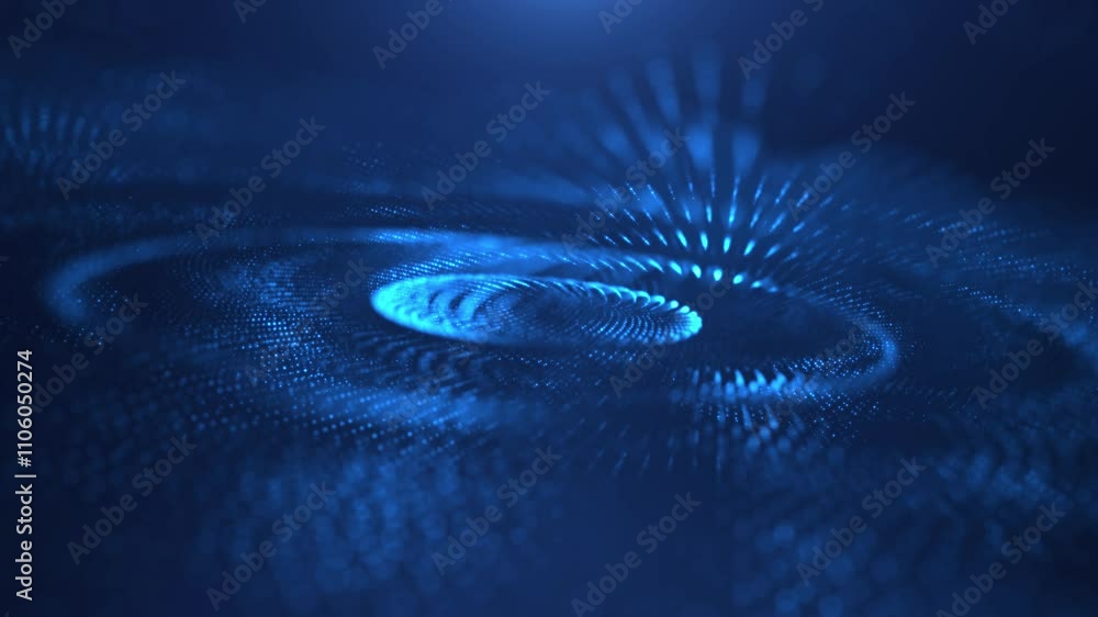 Poster abstract background with wavy shape particles, digital blue waves. big data visualization, futuristi