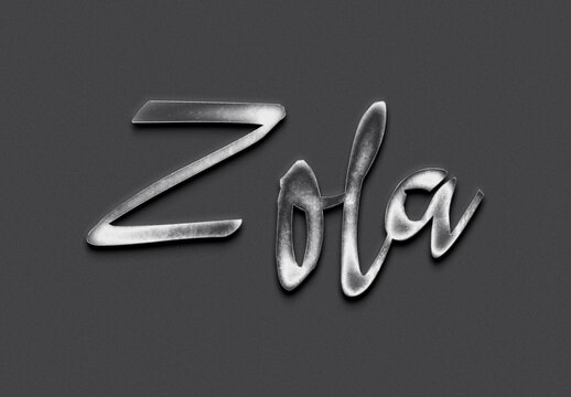 Chrome metal 3D Indonesian name design of Zola on grey background.