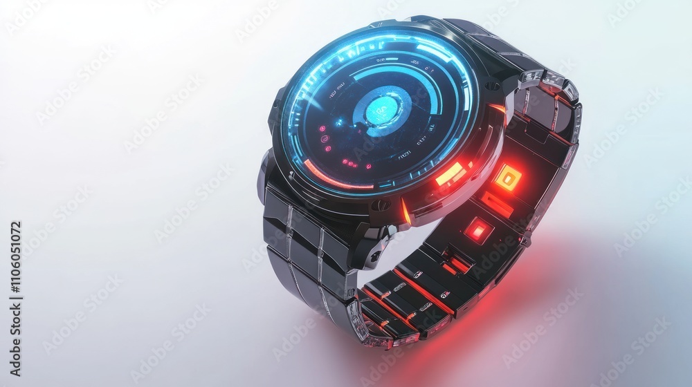 Poster futuristic smartwatch displaying advanced technology
