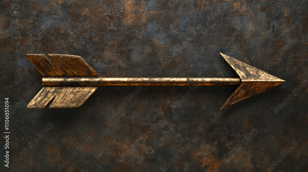 Poster golden arrow pointing right against dark textured backdrop, representing guidance, intent, and drive