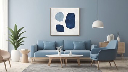 Serene Blue Abstract Art in a Modern Living Room
