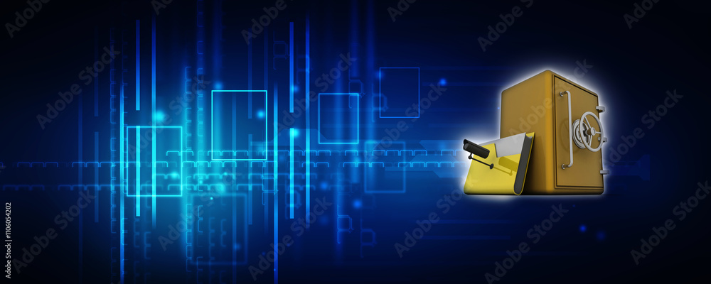 Poster 3d rendering folder with locker under cctv camera