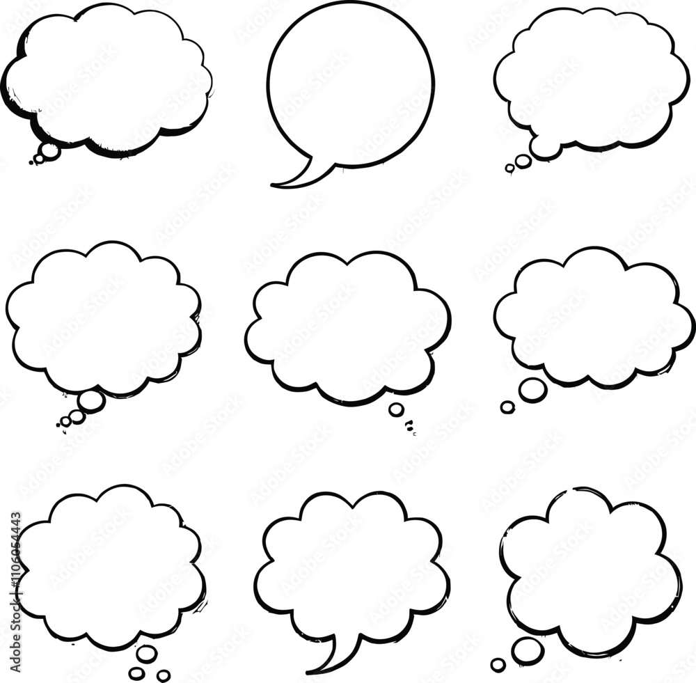 Aufkleber blank empty speech and thought bubbles line art bundle vector illustration set