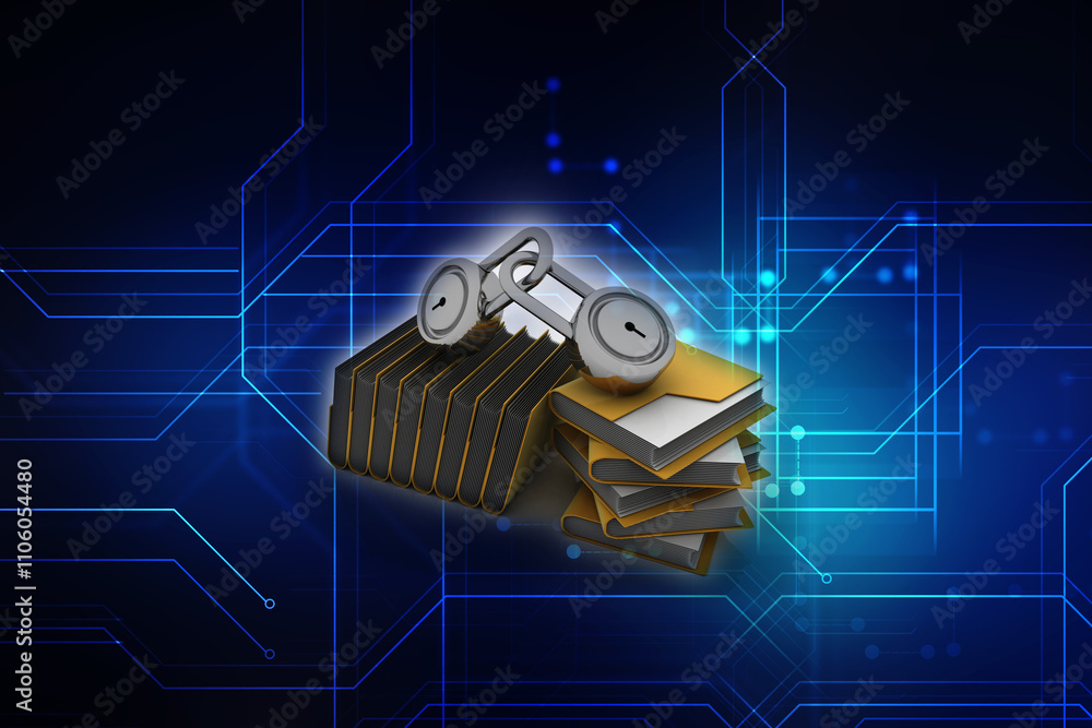 Poster 3d rendering folder protected lock