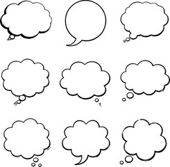 Fototapeta premium Blank empty speech and thought bubbles line art bundle vector illustration set
