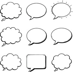 Blank empty speech and thought bubbles line art bundle vector illustration set