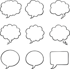 Blank empty speech and thought bubbles line art bundle vector illustration set