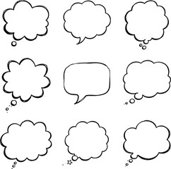 Blank empty speech and thought bubbles line art bundle vector illustration set
