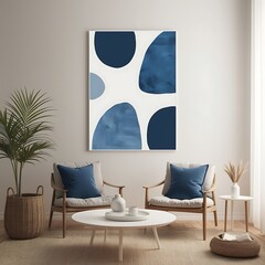 Serene Blue Abstract Art in a Modern Living Room