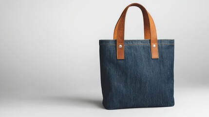 Minimalistic Denim Tote Bag with Leather Handles Showcasing Sleek Design Ideal for Everyday Use and Stylish Casual Outfits in Any Season