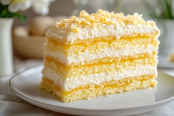 Napoleon Cake. Authentic Russian Layered Mille-Feuille Dessert with Sweet Pastry Cream
