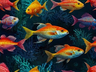 Fototapeta premium Fish in a vibrant aquarium (repeat variation).