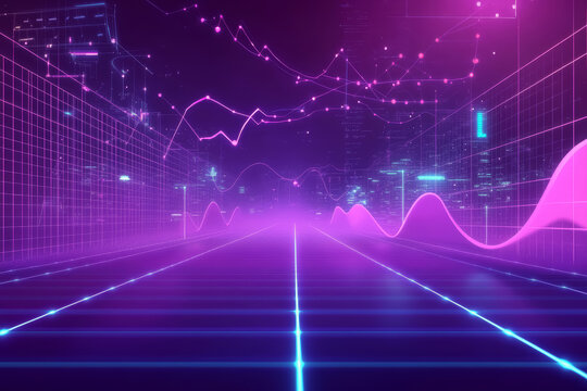 Abstract glowing pink and blue metaverse space background. Concept of matrix, futuristic digital technology,  creativity and innovation in technology, cyberspace. 