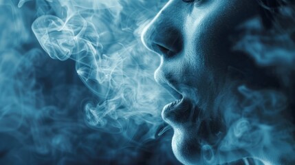 Mysterious ethereal smoke or mist shrouding an ominous ghostly presence in a moody teal blue and gray color palette  Moody atmospheric and abstract image with a haunting cinematic feel