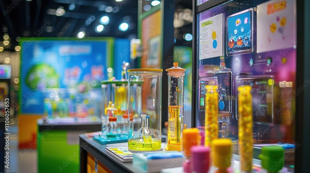 Poster a science fair exhibit features students demonstrating their creative experiments, with colorful dis
