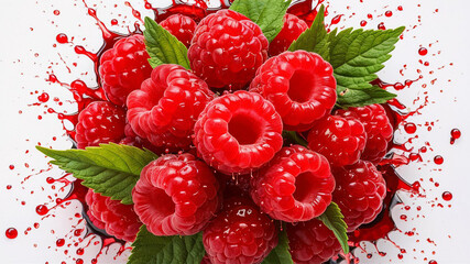 A cluster of plump, juicy raspberries