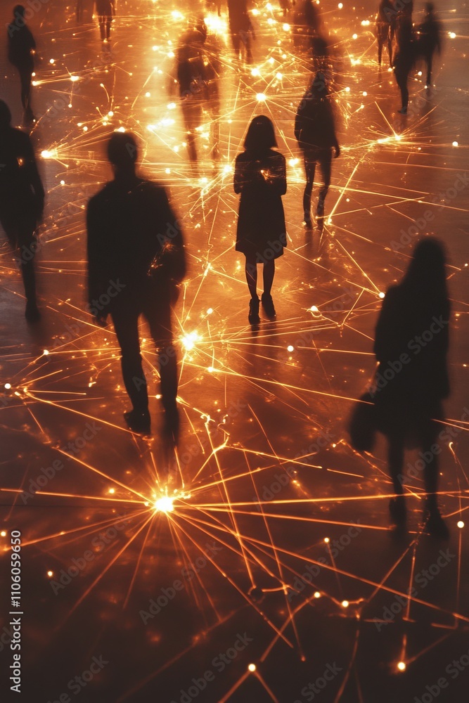 Poster a visual representation illustrating human connections in a digital network, symbolizing modern comm