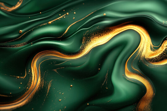 Green and gold wavy pattern background.
