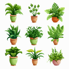 Fototapeta premium Set of Isolated Plant in Pot Illustrations