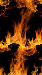Obraz premium Flickering fire flames on a black background, mesmerizing and radiant.