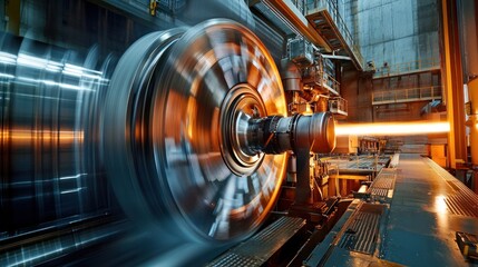 Fototapeta premium A dynamic image of a turbine in motion at a hydropower plant, showcasing energy generation in action