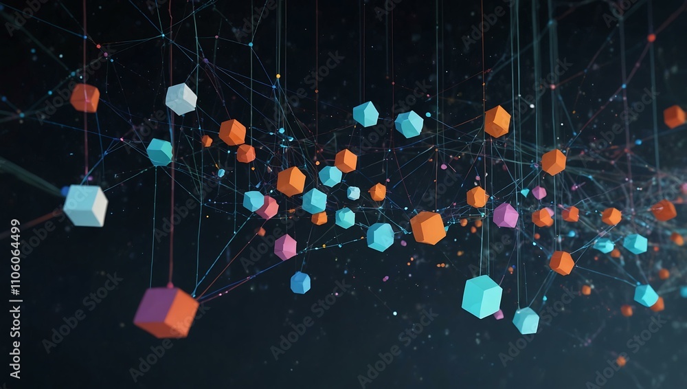 Poster floating web components in a virtual space, representing modern web design.