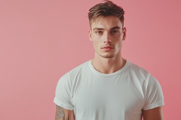 Obraz premium man in floral print t shirt