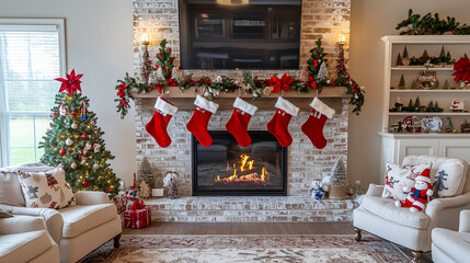 Kamin dekoriert mit Weihnachtsdekorationen