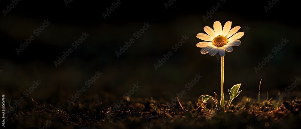Poster single flower in soft light on dark background