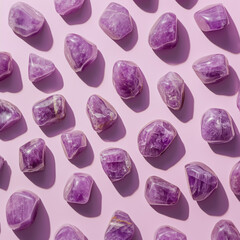 Fototapeta premium Amethyst rocks in muted colors arranged in geometric patterns