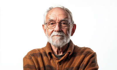 Obraz premium Portrait of elderly man wearing glasses isolated on white background