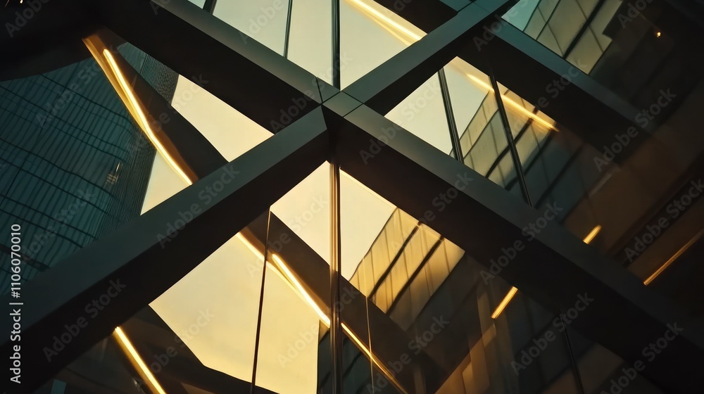 Poster modern building architecture golden hour reflections