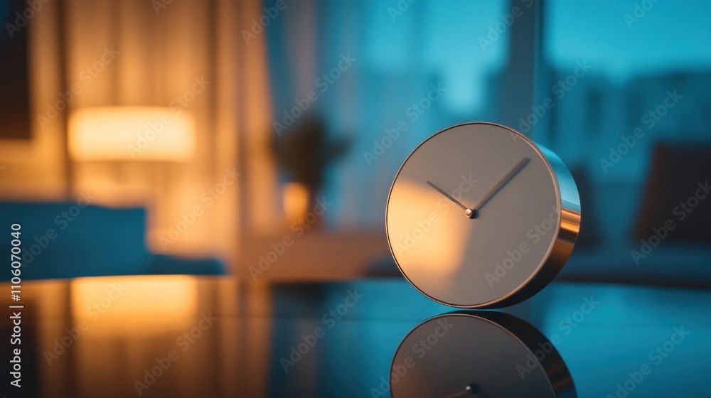 Poster Modern Clock on Table in Soft Evening Light