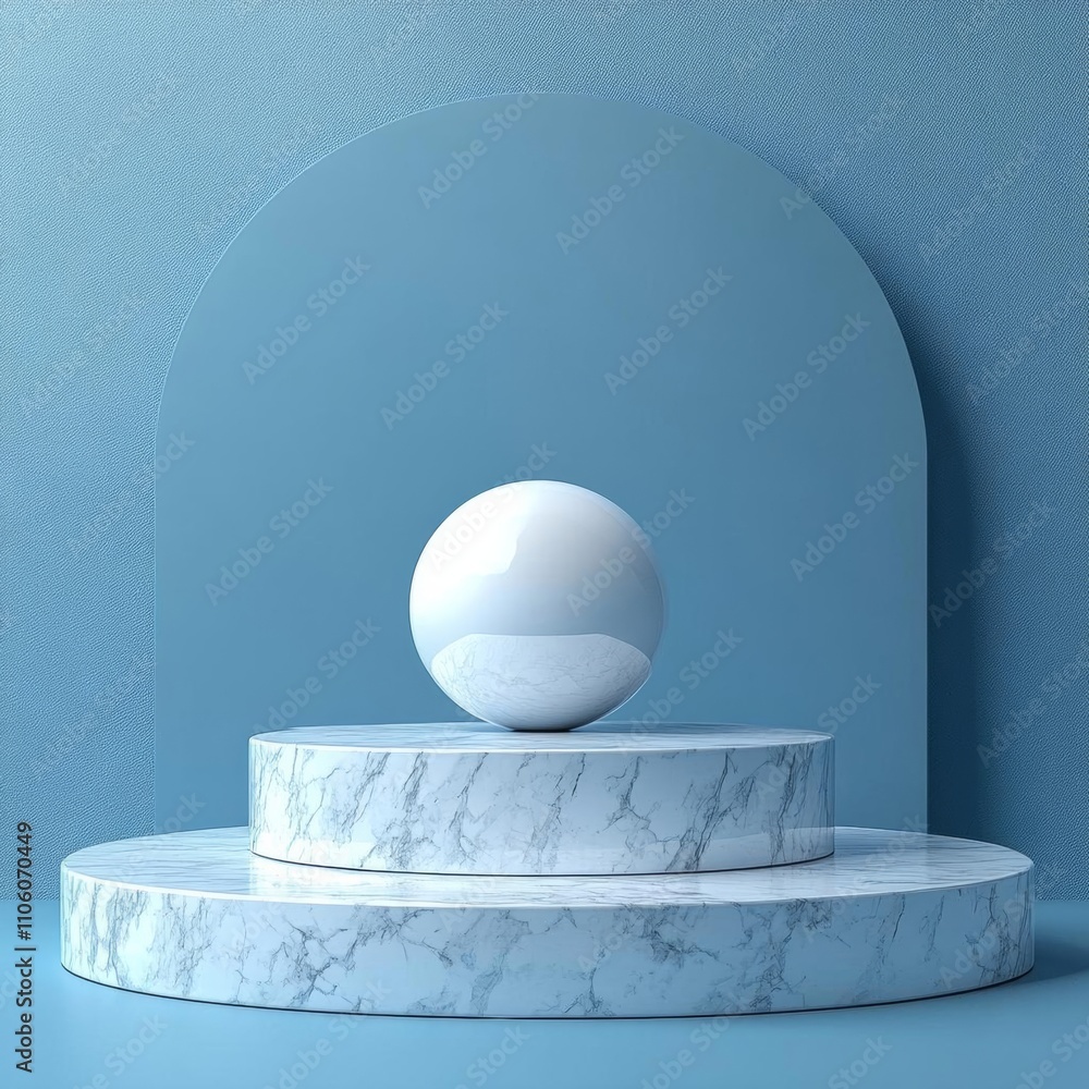 Poster photostock of blank product display on blue studio background with pedestal or podium. empty showcas