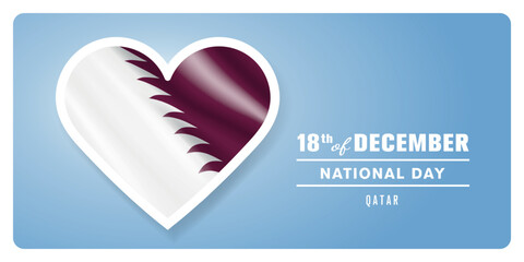 Qatar happy national day greeting card, banner vector illustration. Qatari holiday 18th of December design element with 3D flag