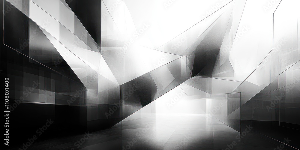 Poster abstract grayscale architectural design rendering of a modern building