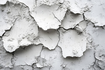 Obraz premium Cracked white paint on a wall, revealing hints of vibrant graffiti beneath.