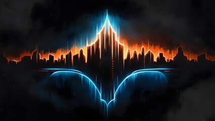 Dark grainy background, orange blue glowing abstract shape black noise texture backdrop wide banner poster header cover.