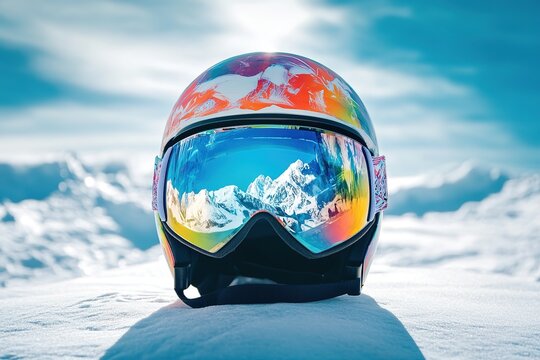 Reflective ski goggle with mountain reflection